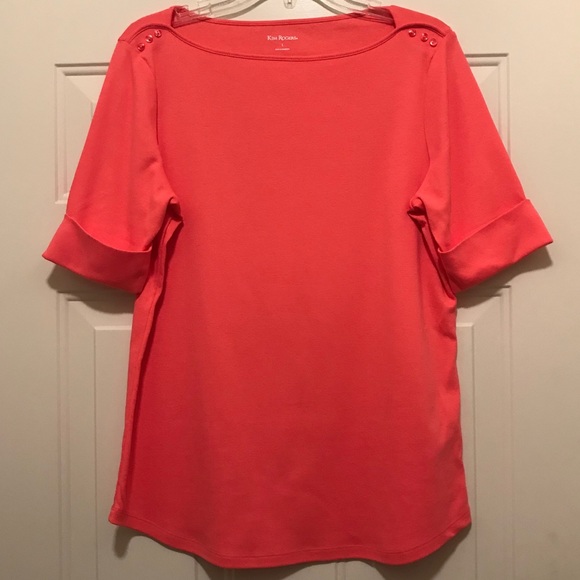 Kim Rogers Tops - Kim Rogers Coral 3/4 Sleeve Boatneck Shirt